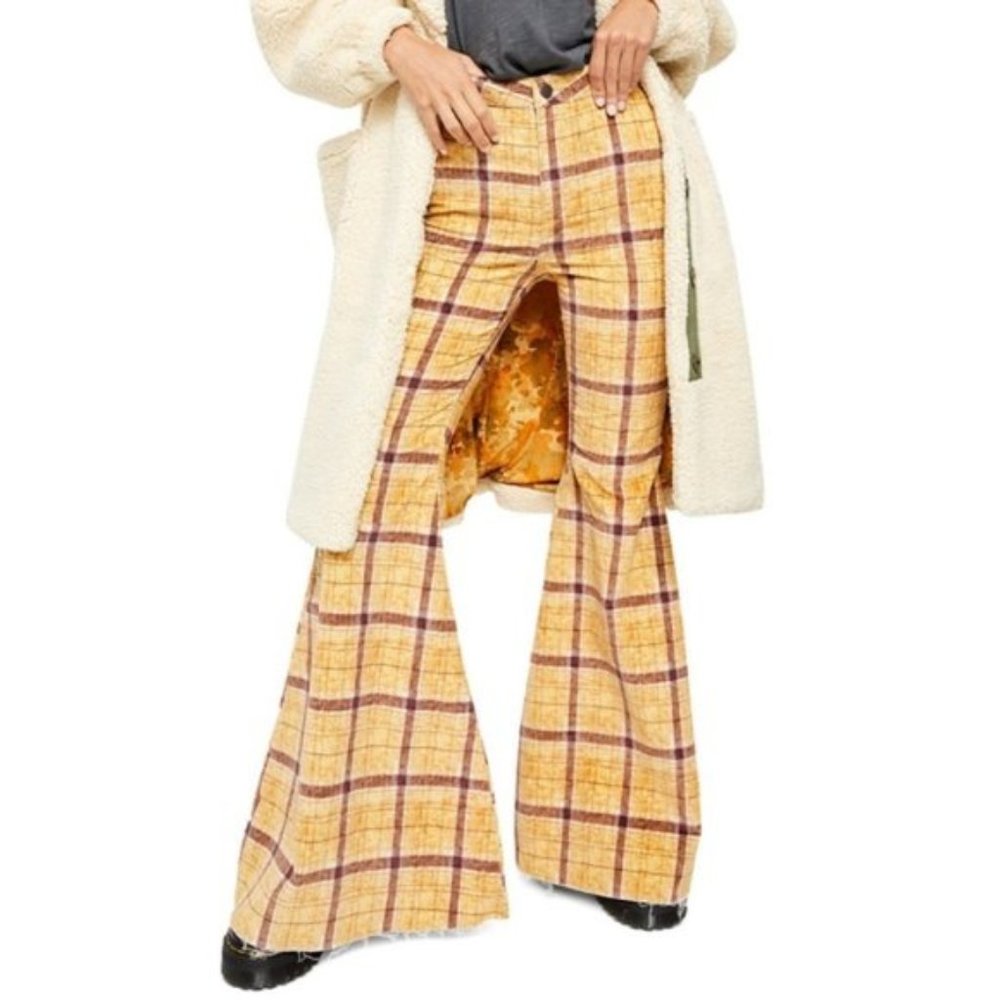Free People Just Float On Yellow Plaid Jeans 29 NWT - Picture 5 of 7